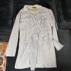 Vici Blue and White Striped Long Sleeve Dress